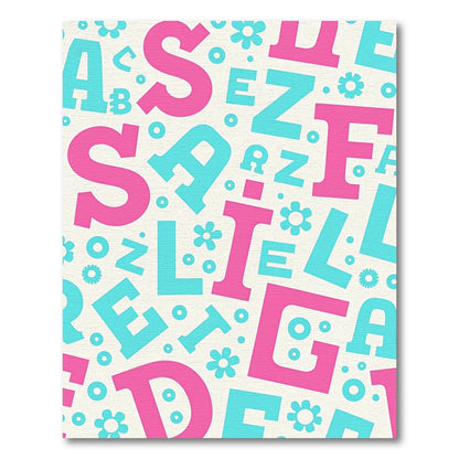 Bold Alphabet Pink Teal Composition Rug