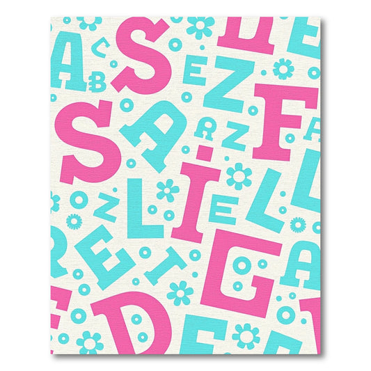 Bold Alphabet Pink Teal Composition Rug