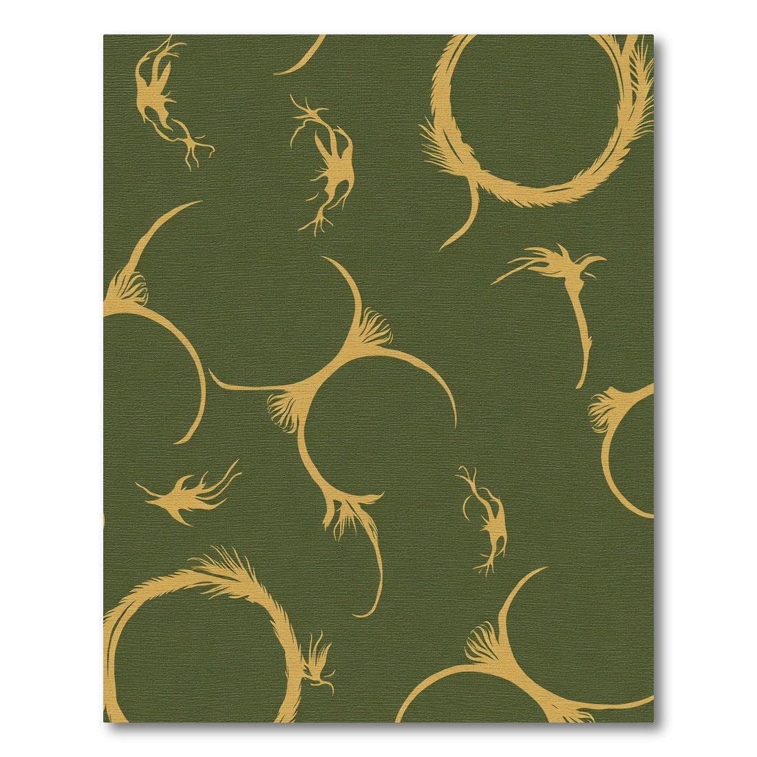 Golden Organic Swirls on Olive Background Rug