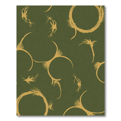 Golden Organic Swirls on Olive Background Rug