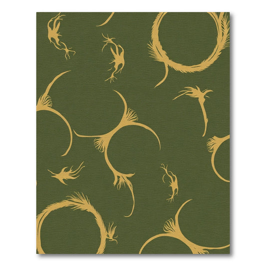 Golden Organic Swirls on Olive Background Rug