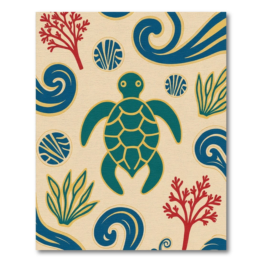 Teal Turtle Ocean Swirls Coral Rug