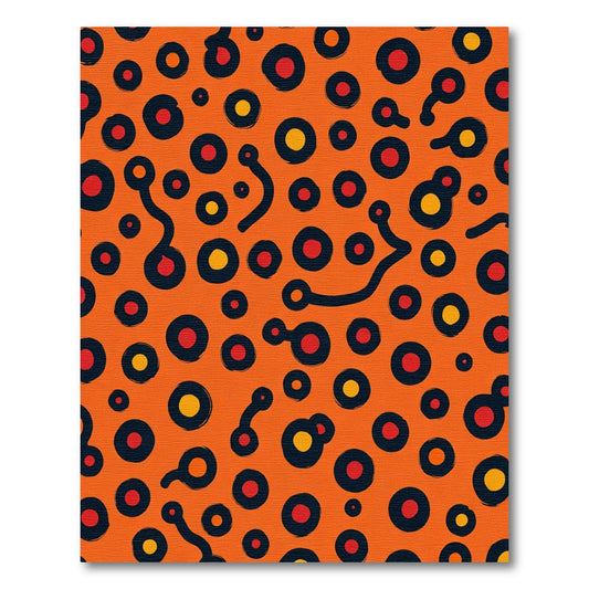 Orange Red Black Abstract Circles Rug