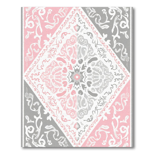 Pink Gray White Ornate Medallion Rug