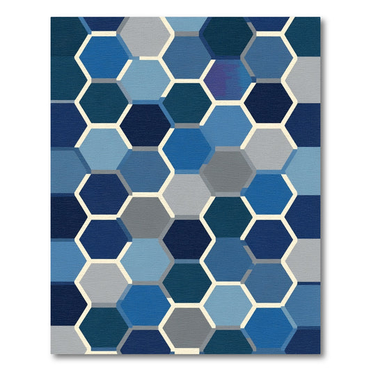 Deep Blue Hexagon Gradient Rug