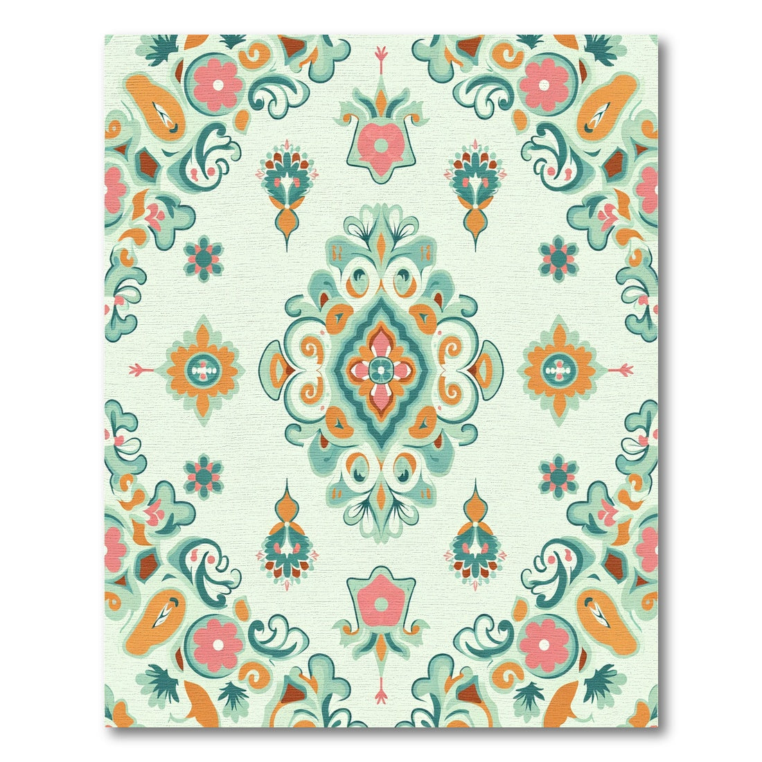 Soft Teal Pink Orange Floral Damask Rug