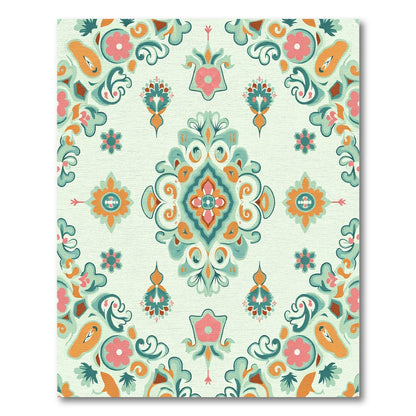 Soft Teal Pink Orange Floral Damask Rug