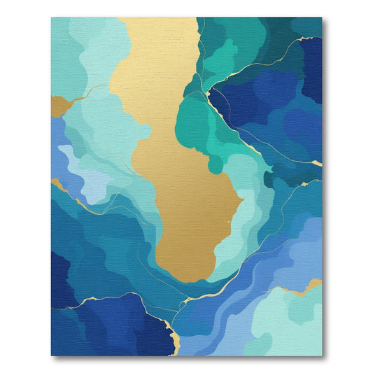Blue Green Gold Fluid Marble Rug