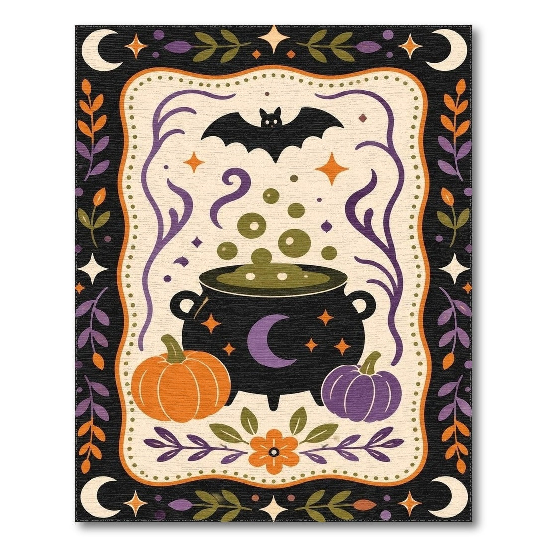 Halloween Cauldron Bat Pumpkins Washable Area Rug