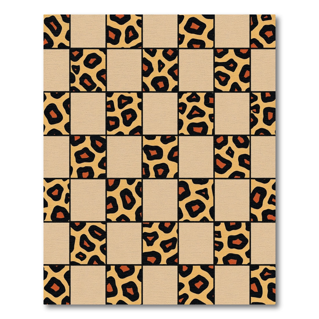 Checked Leopard Print Squares Rug