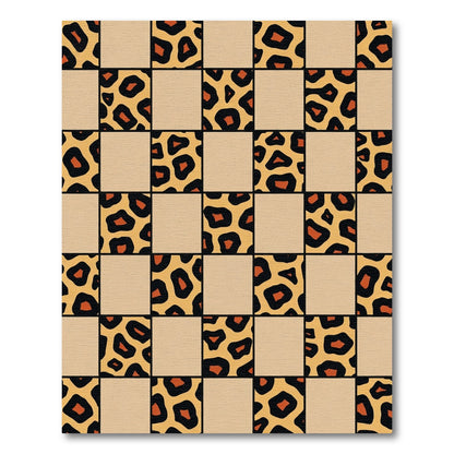 Checked Leopard Print Squares Rug