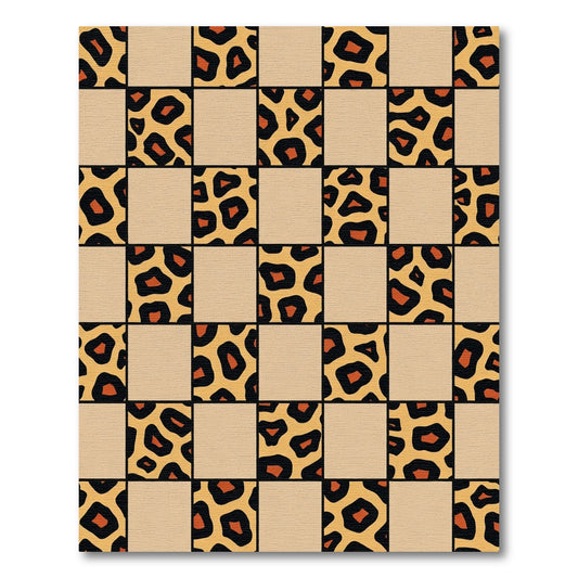 Checked Leopard Print Squares Rug