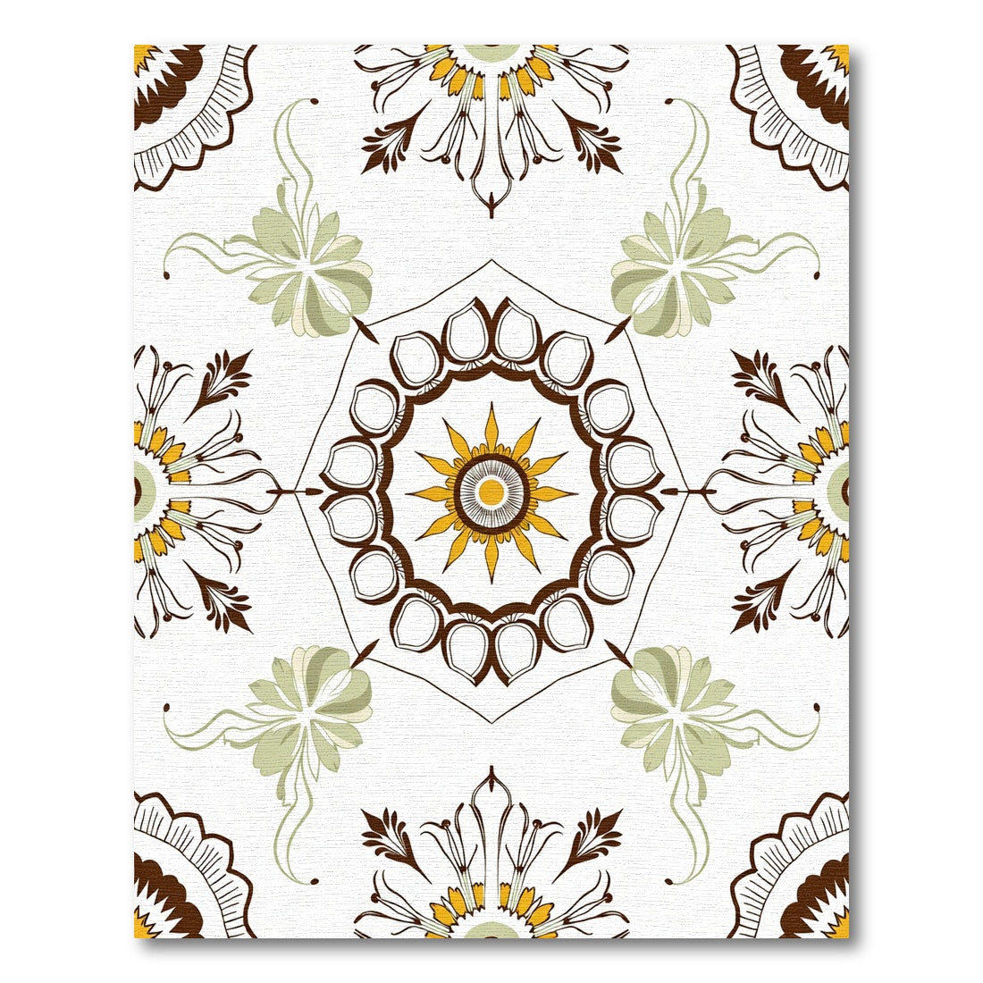 Yellow Brown Floral Mandala Octagon Art Rug