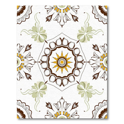 Yellow Brown Floral Mandala Octagon Art Rug