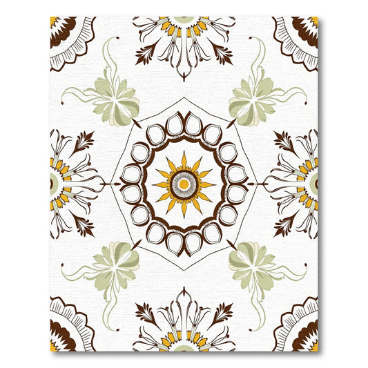 Yellow Brown Floral Mandala Octagon Art Rug