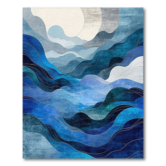 Abstract Layered Blue Waves Rug