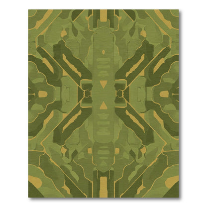 Muted Green Abstract Geometric Arrangement Rug