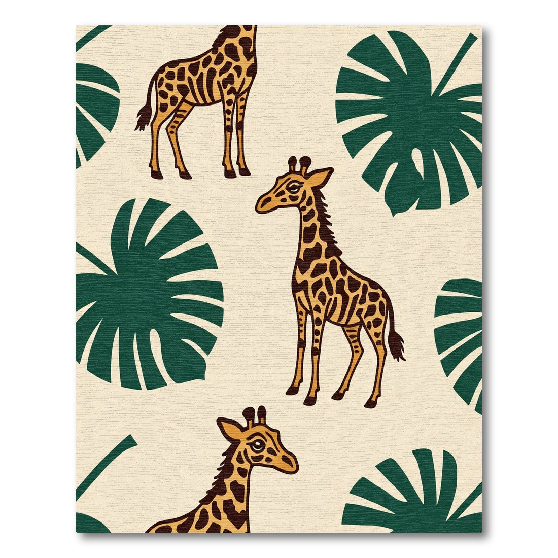 Safari Giraffe Monstera Leaf Print Rug