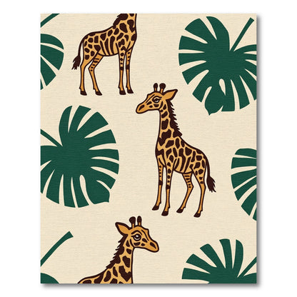 Safari Giraffe Monstera Leaf Print Rug
