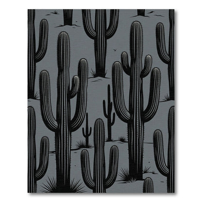 Monochromatic Desert Cactus Landscape Rug