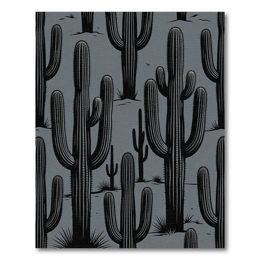 Monochromatic Desert Cactus Landscape Rug
