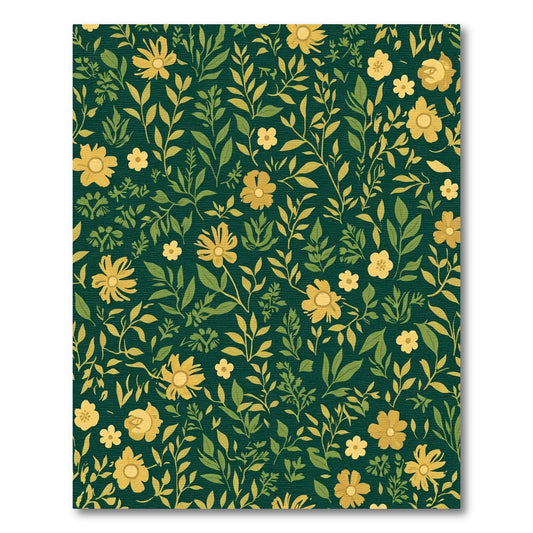Golden Floral Meadow Green Rug