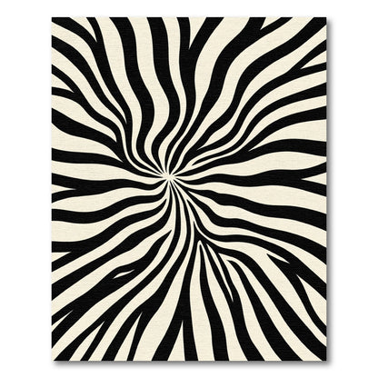 Black White Radial Stripe Swirl Rug