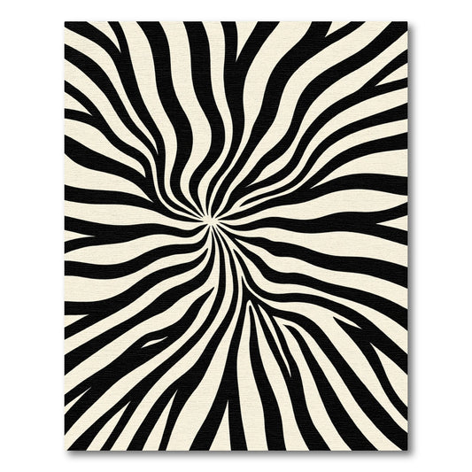 Black White Radial Stripe Swirl Rug