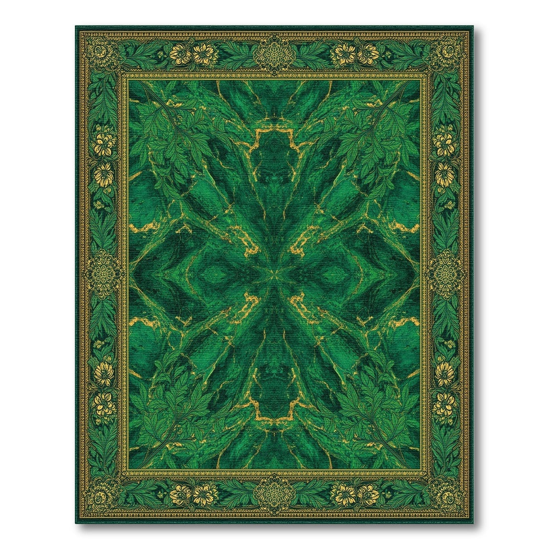 Emerald Green Floral Vintage Area Rug