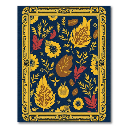 Navy Yellow Crimson Botanical Border Rug
