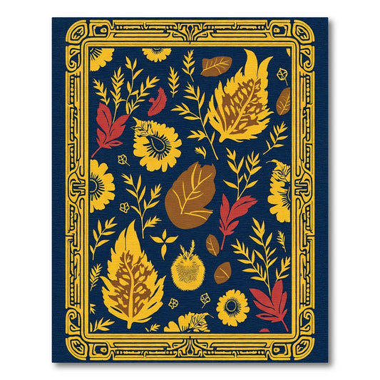 Navy Yellow Crimson Botanical Border Rug