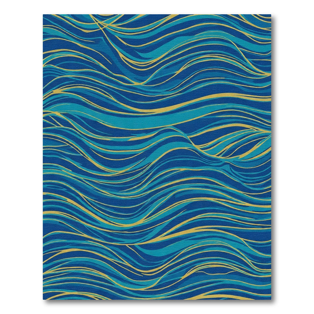 Wavy Blue and Gold Abstract Lines Rug