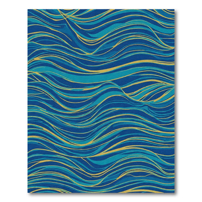 Wavy Blue and Gold Abstract Lines Rug