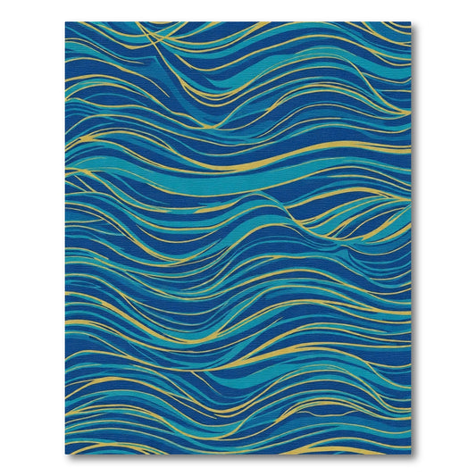Wavy Blue and Gold Abstract Lines Rug