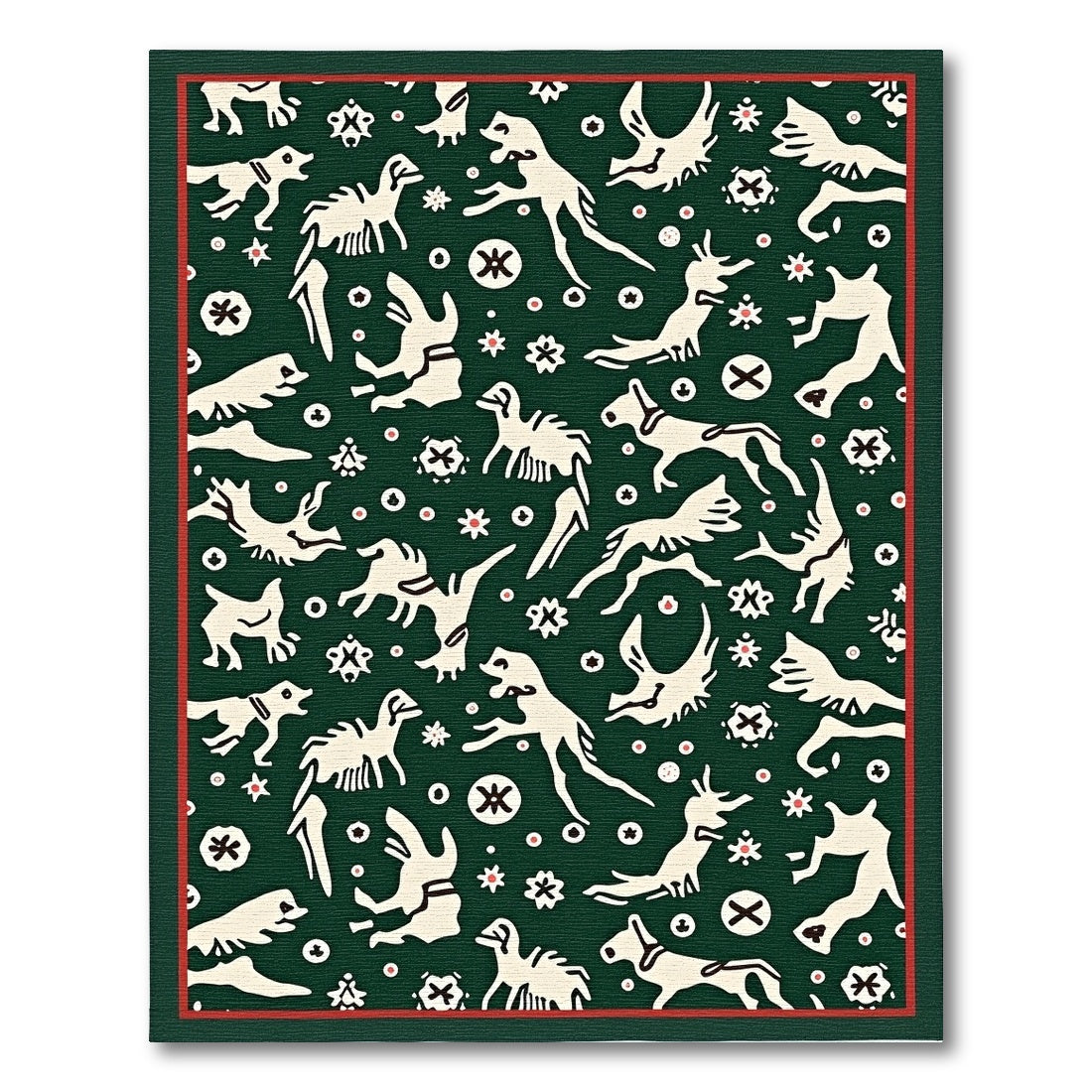 Whimsical Cream Animals Forest Green Field Rug