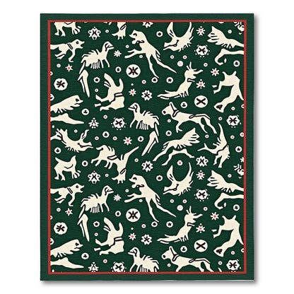 Whimsical Cream Animals Forest Green Field Rug