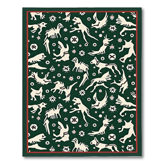 Whimsical Cream Animals Forest Green Field Rug