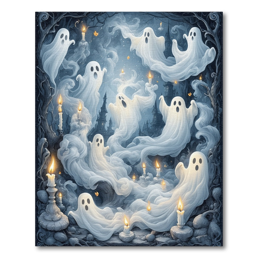 Ghostly Candlelight Spirits Washable Area Rug