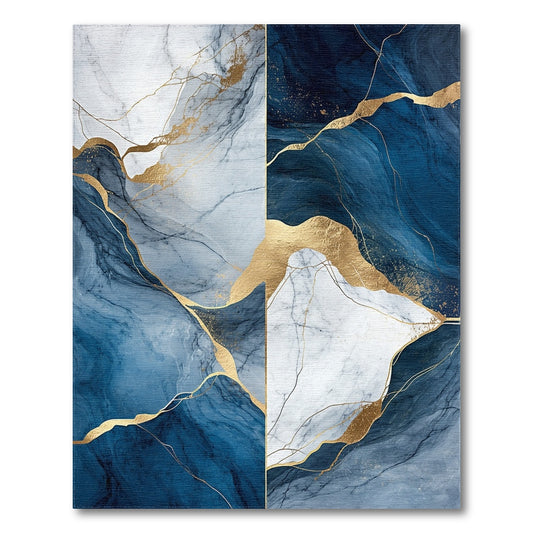 Navy White Gold Veined Marble Rug