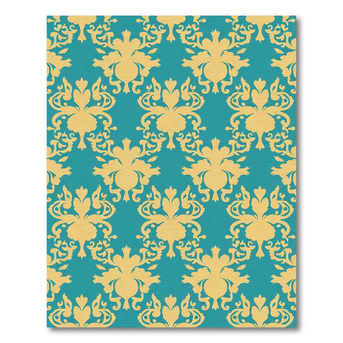 Golden Floral Damask Teal Ground Rug