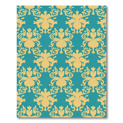 Golden Floral Damask Teal Ground Rug