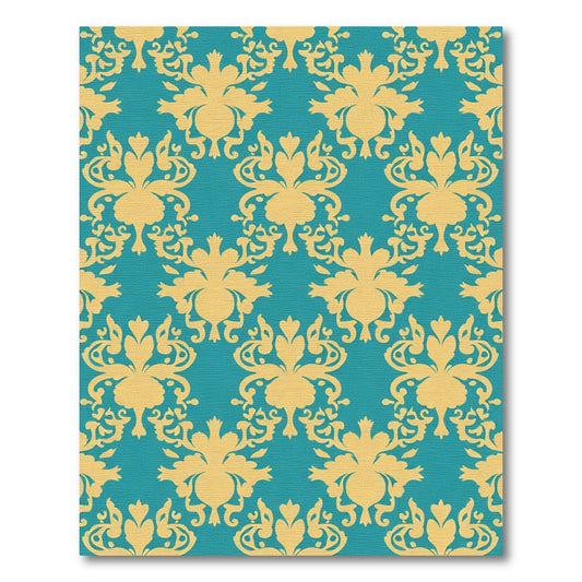 Golden Floral Damask Teal Ground Rug
