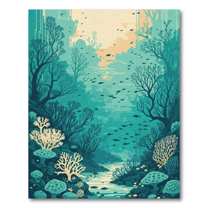 Teal Underwater Coral Reef Scene Rug