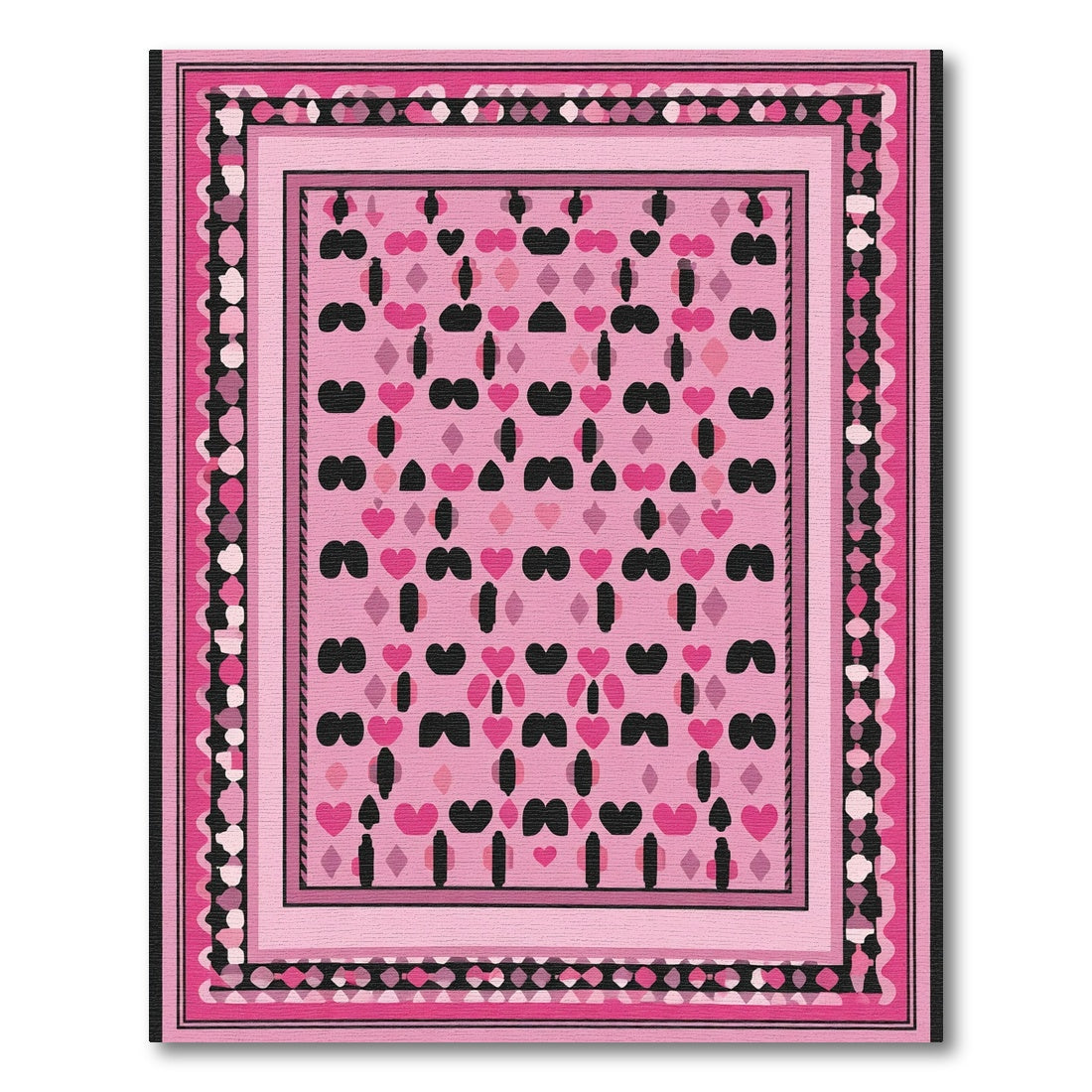 Whimsical Pink Heart Stripe Border Rug