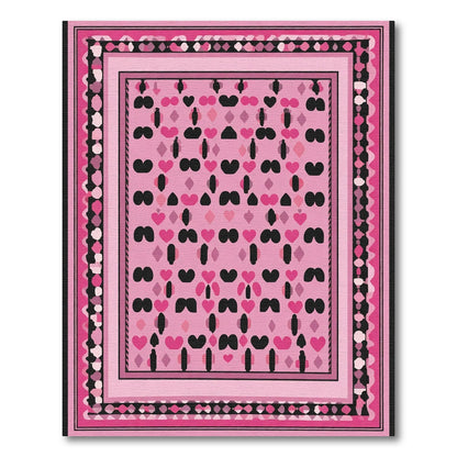 Whimsical Pink Heart Stripe Border Rug