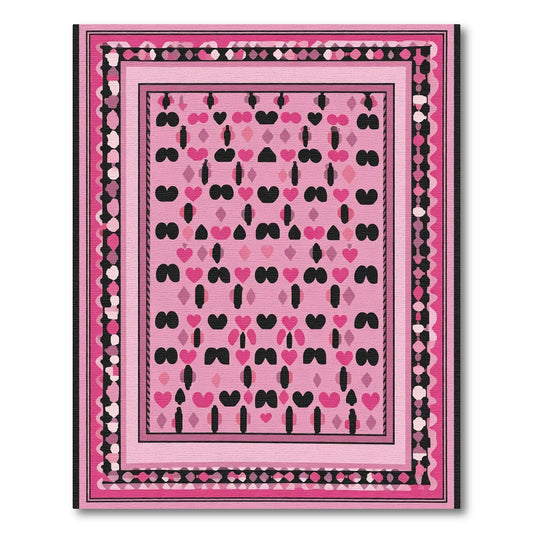 Whimsical Pink Heart Stripe Border Rug