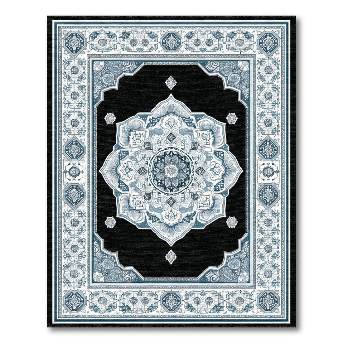 Blue Teal Mandala Traditional Persian Rug