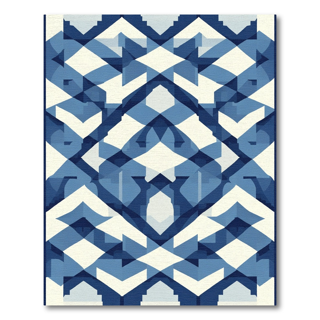 Indigo Blue Geometric Diamond Layer Rug