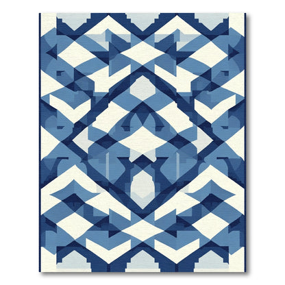 Indigo Blue Geometric Diamond Layer Rug