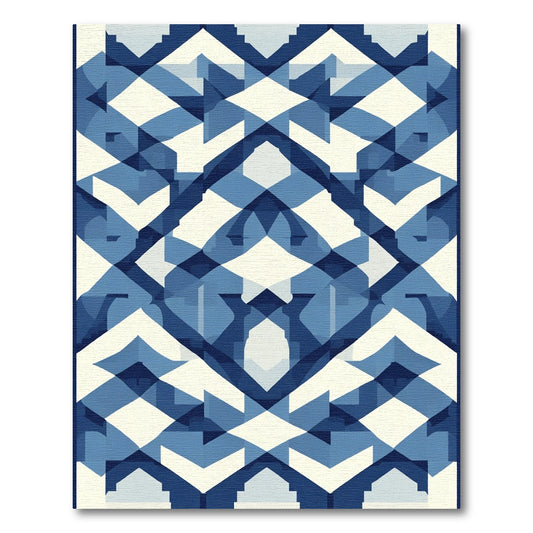 Indigo Blue Geometric Diamond Layer Rug